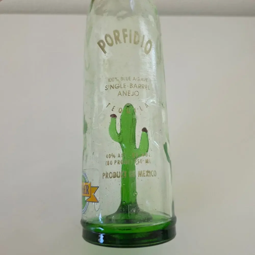 Vintage Porfidio Single Barrel Añejo Tequila Bottle Cactus Inside Glass Mexico